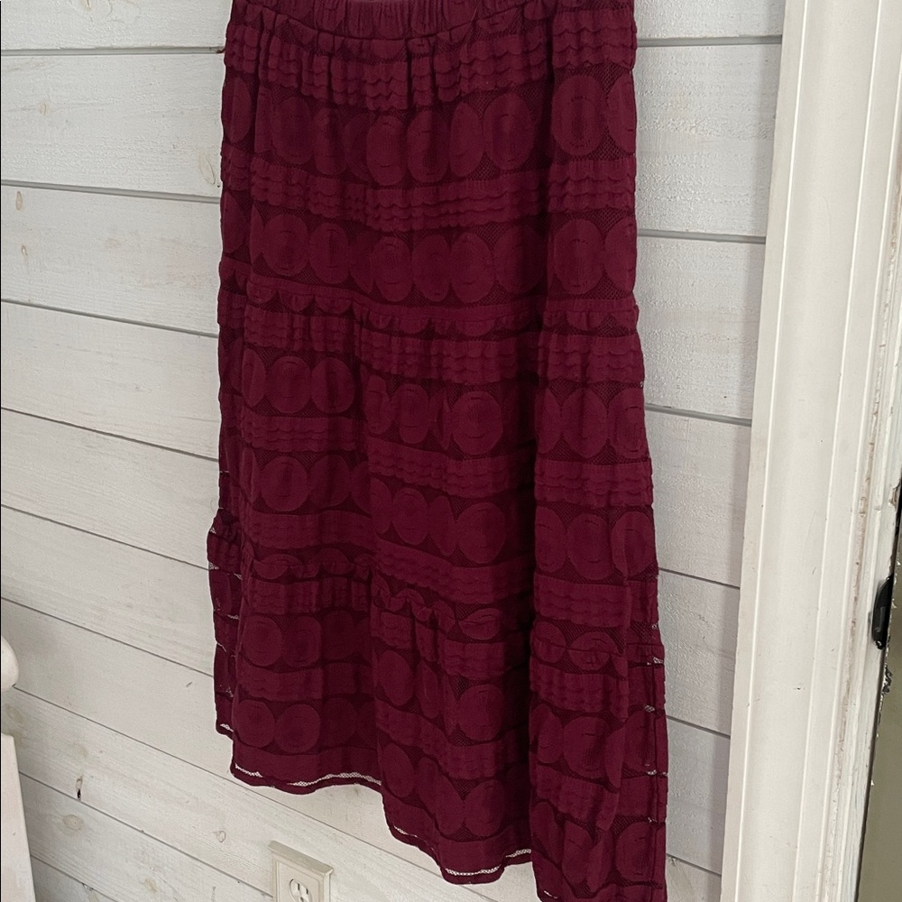 Sundance burgundy lace mid length lined A-Line Skirt women’s medium boho - Picture 7 of 11